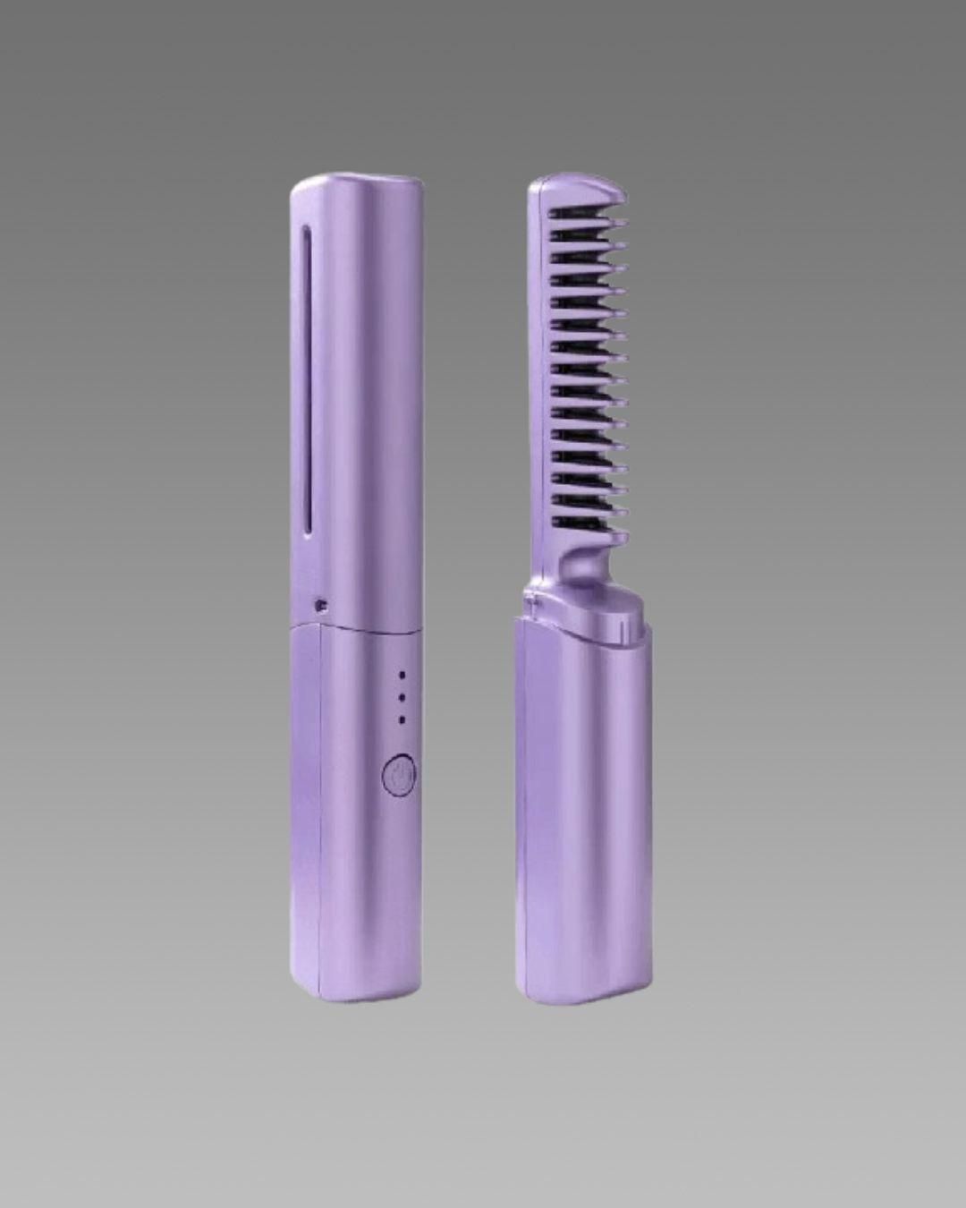 Purple hair straightener on a gray background