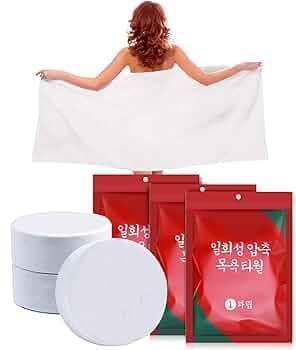 Woman holding a white towel with cosmetic products in the foreground